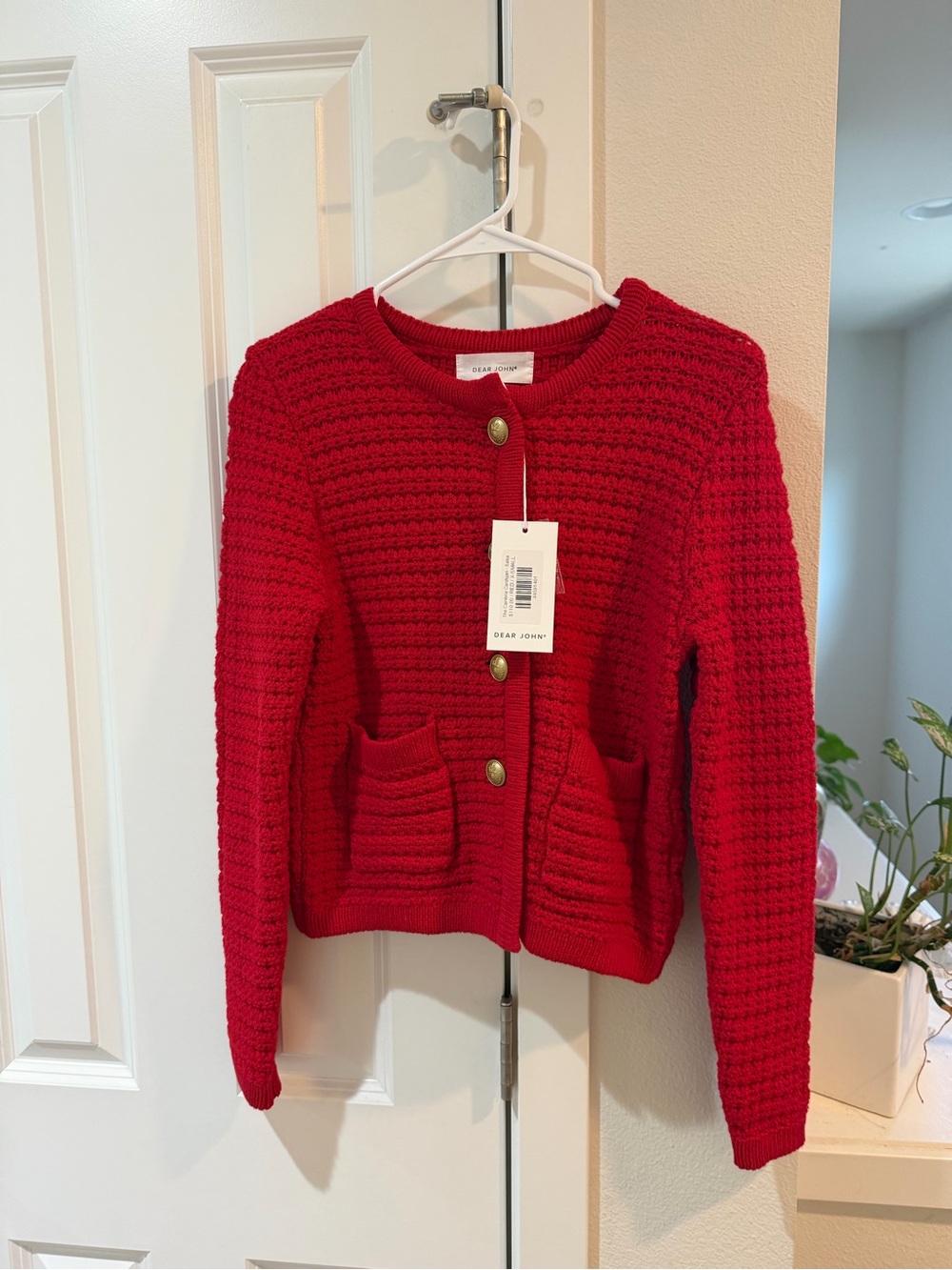 Dear John Red Knit Button-Up Pocket Sweater